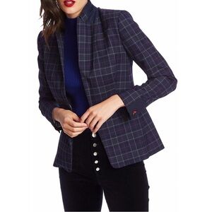 Court & Rowe Women's Tudor Blue Contrast Cuff Windowpane Blazer Jacket Size 12
